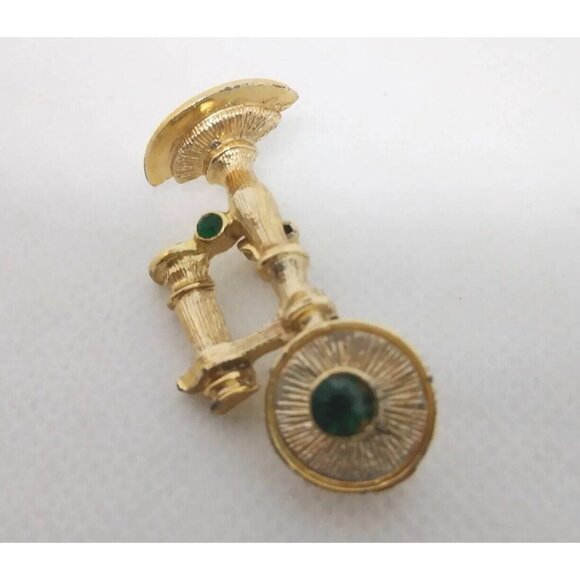 Vintage Gold-Toned Old Fashioned Rotary Telephone Brooch With Green Rhinestones - Picture 8 of 11